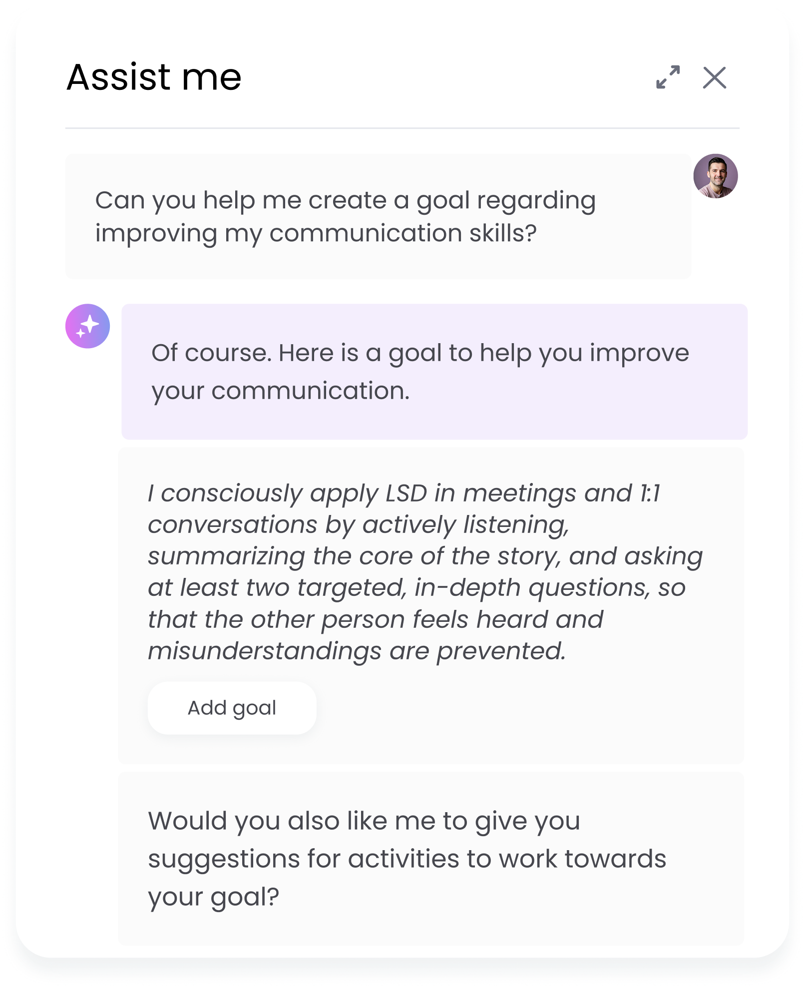 AI assistant for setting goals